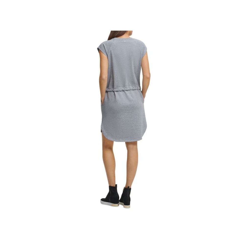DKNY Womens Gray Lace Drawstring-waist Cap Sleeve Crew Neck Short Shift Dress XS - Picture 2 of 3